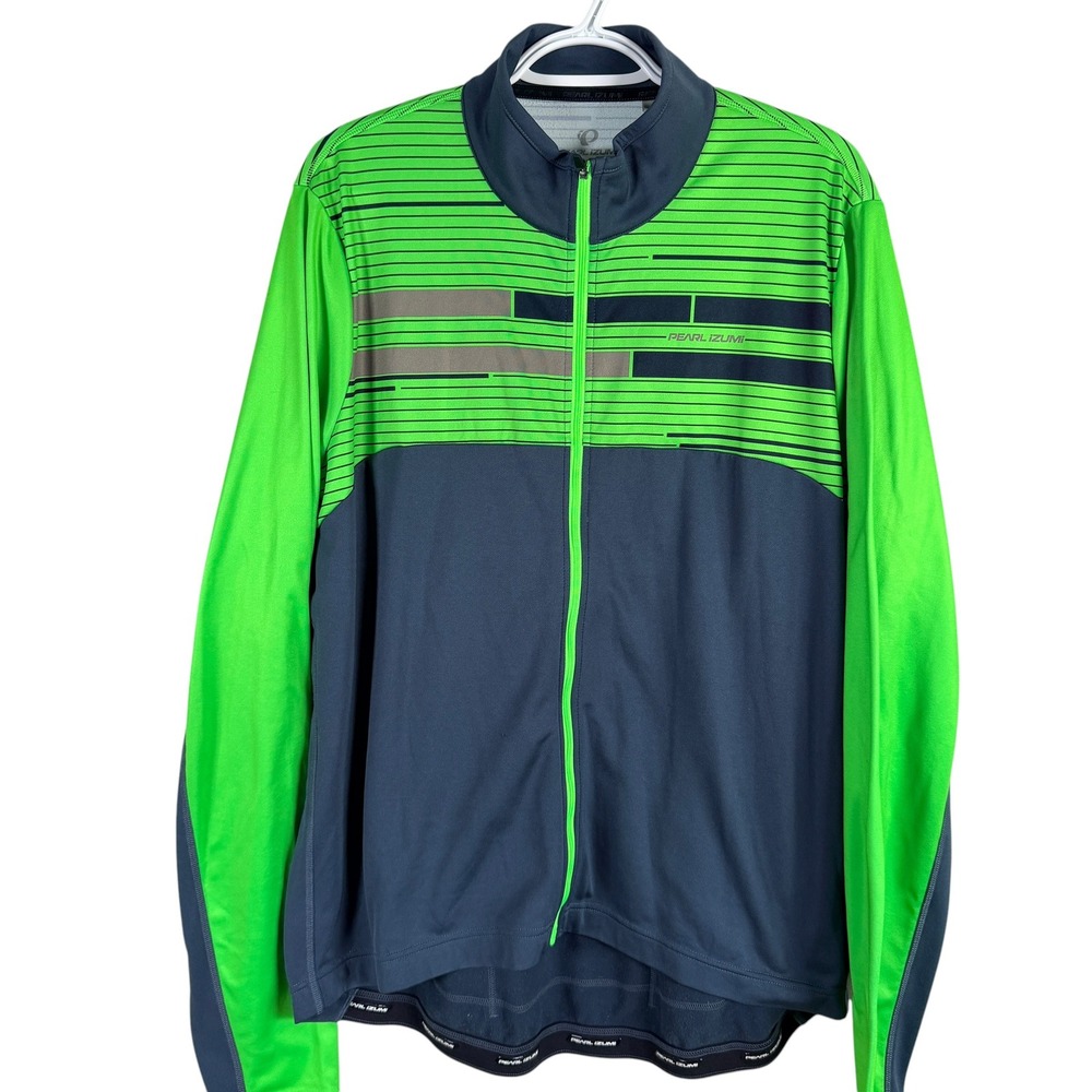 Pearl Izumi Thermal Cycling Jersey Mens XXL Green Navy Blue Long Sleeve Full Zip